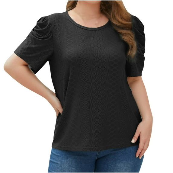 Mittory Summer Tops for Women Trendy Casual Chiffon Eyelet Blouse Floral Short Sleeve Tops Loose Summer Shirts