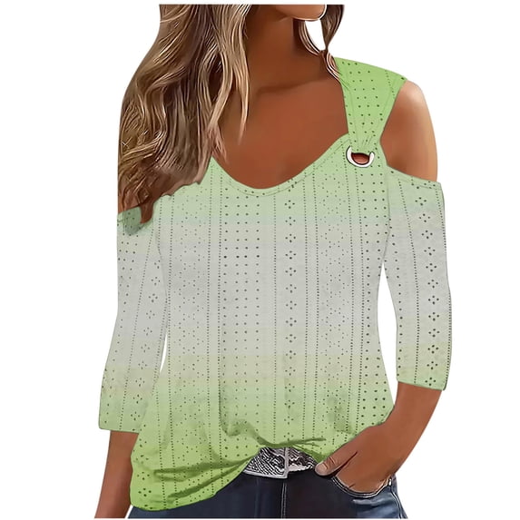 Mittory Summer Tops for Women Trendy Cold Shoulder Eyelet Tops Spring V Neck Blouse Tee Cotton Short Sleeve Tunic Tshirt
