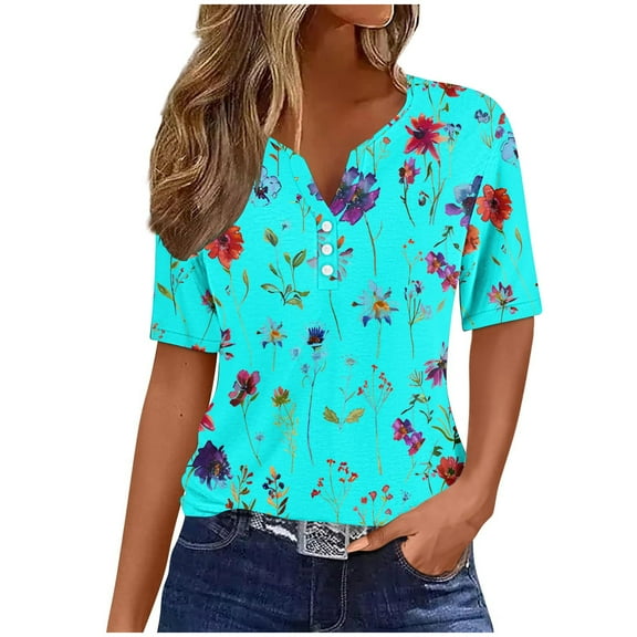 Mittory Summer Tops for Women Trendy Long Sleeve Shirts, V Neck Button Zip Up Shirts Solid Dressy Casual Tunic Tops