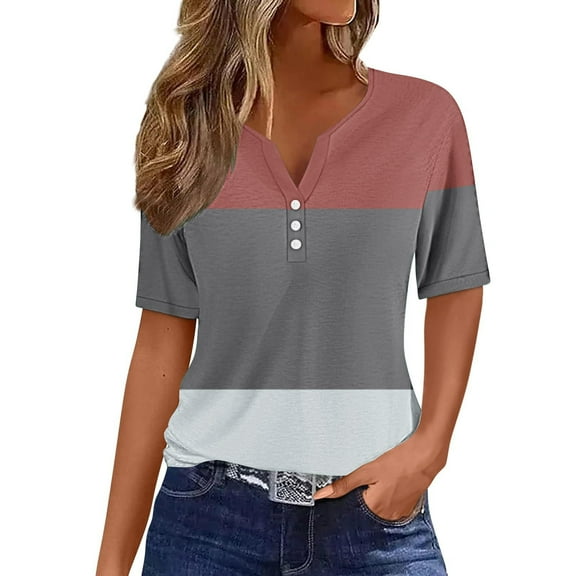 Mittory Summer Tops for Women Trendy Long Sleeve Shirts, V Neck Button Zip Up Shirts Solid Dressy Casual Tunic Tops