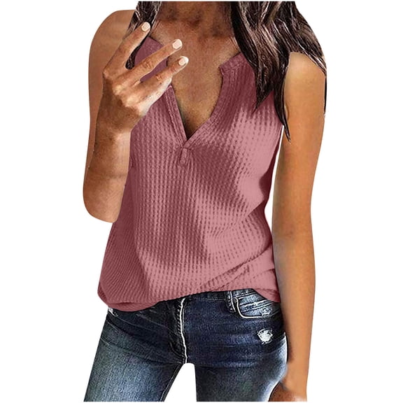 Mittory Summer Tops for Women Waffle Knit Short Sleeve Sexy V Neck T-Shirts Plus Size Casual Loose Tunic Blouse Henley Shirts