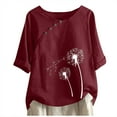 thumbnail image 1 of Mittory Summer Women Cotton Linen T-Shirt Casual Floral Pattern Blouses Tops Short Sleeve Crewneck Loose Tunic Comfy Soft Tees, 1 of 6