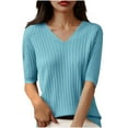thumbnail image 1 of Mittory Sweater Tops for Women Short Sleeve Sweaters V Neck Casual Shirts Knit Blouse Spring Summer Fall Tops, 1 of 3
