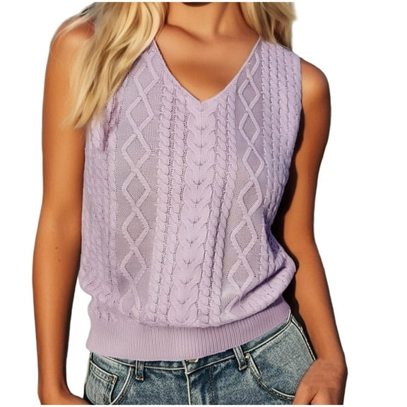 Mittory Sweater Vest for Women V Neck Sleeveless Knit Solid Casual Ribbed Preppy Pullover Tops