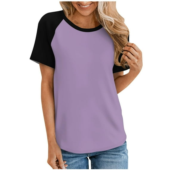 Mittory T-Shirts for Women Summer Color Block Loost Fit Short Sleeve Tops Casual Basic Tees