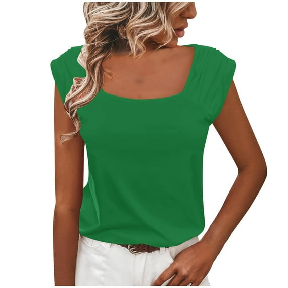 Mittory Tank Top for Women Square Neck Summer Tops Loose Fit Casual Solid Color Cap Sleeve Shirt