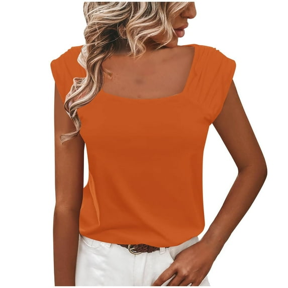 Mittory Tank Top for Women Square Neck Summer Tops Loose Fit Casual Solid Color Cap Sleeve Shirt