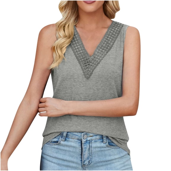 Mittory Tank Top for Women Trendy V Neck Camisole Top Loose Fit Sleeveless Blouse Summer Vacation Outfits Plain Shirts