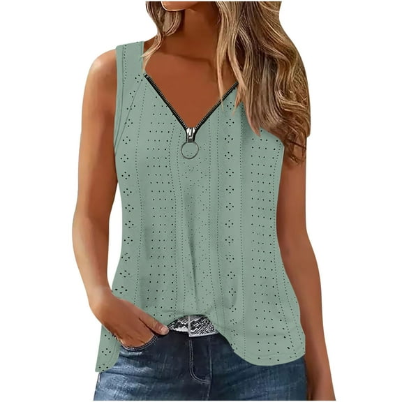 Mittory Tank Tops for Women Casual Eyelet Embroidery Sleeveless Summer Shirts Deep V Neck Ruched Tanks