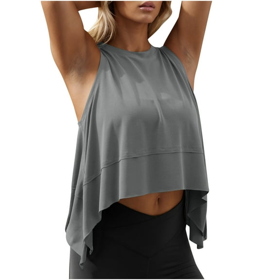 Mittory Tank Tops for Women Loose Fit Crew Neck Sleeveless Gym Yoga Workout Shirts Athletic Tanks Curved Hem Flowy