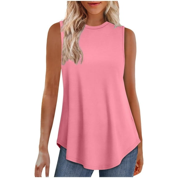 Mittory Tank Tops for Women Sleeveless Crewneck Flowy Loose Fit Tunics High-Low Hem Summer Dressy Blouses