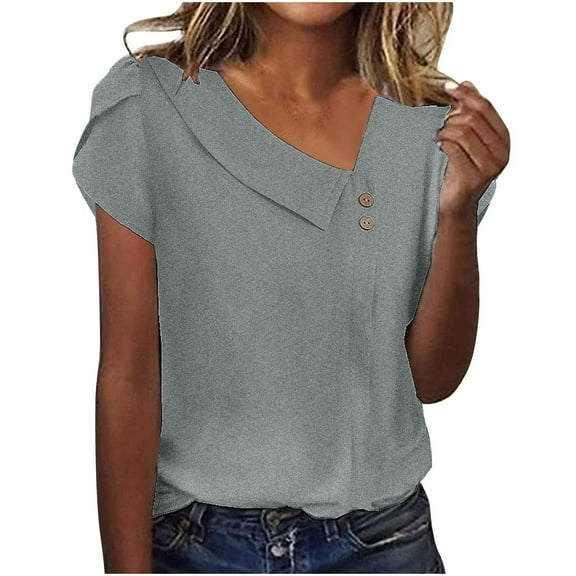 Mittory Tops for Womens Summer Casual Short Sleeve V Neck Button Up Dressy Blouse Casual Fashion Blouses