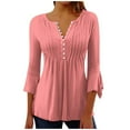 thumbnail image 1 of Mittory Tunic Tops for Women Trendy Boho Button V Neck Tshirt Soild Print Tunic Shirts 3/4 Bell Sleeve Shirts, 1 of 4
