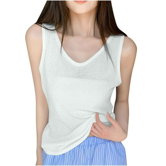 Mittory Waffle Knit Tank Top for Women Summer Scoop Neck Knit Sleeveless Shirts Tops