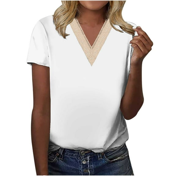 Mittory Women 3/4 Sleeve Eyelet Tops Dressy Casual V Neck Blouses Elegant Summer Trendy Tunic Shirts Business Work Shirt