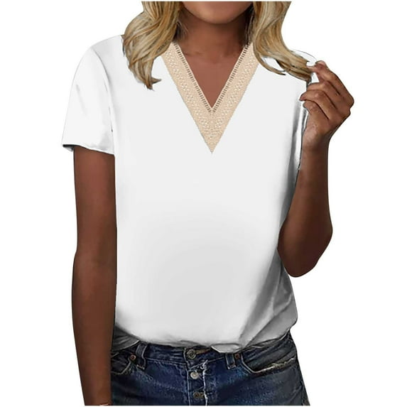 Mittory Women 3/4 Sleeve Eyelet Tops Dressy Casual V Neck Blouses Elegant Summer Trendy Tunic Shirts Business Work Shirt