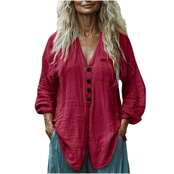 Mittory Women Button Down Shirts Cotton Linen Blouse Tops 3/4 Sleeve Collar Shirt Tunic Loose Fit Fashion Trendy Clothes