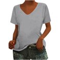 thumbnail image 1 of Mittory Women Casual Deep V Neck T Shirts Summer Short Sleeve Fashion Loose Solid Color Tops Tee, 1 of 6