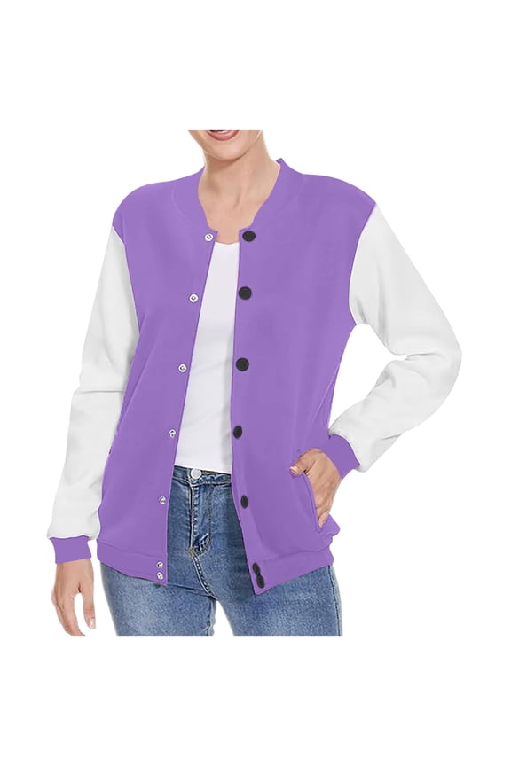 Women Casual Jacket Button Down Coat Fall Color Block Long Sleeve Baseball Jackets Outwear with Pocket