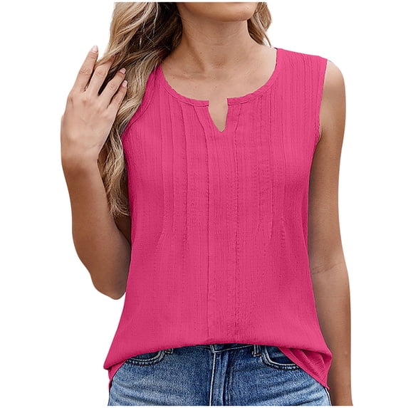 Mittory Women Chiffon Tank Tops Curved Hem V Neck Tees Loose Sleeveless Shirts Trendy Textured Summer Flowy Tunic Blouse