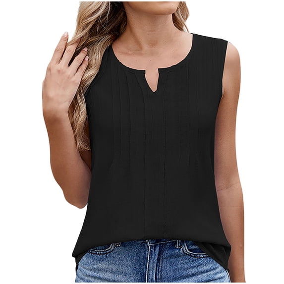 Mittory Women Chiffon Tank Tops Curved Hem V Neck Tees Loose Sleeveless Shirts Trendy Textured Summer Flowy Tunic Blouse