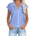 thumbnail image 1 of Mittory Women Cotton Linen Shirts V Neck Button Down Blouse Casual Cap Sleeve Tops Summer Work Vacation Clothes, 1 of 6