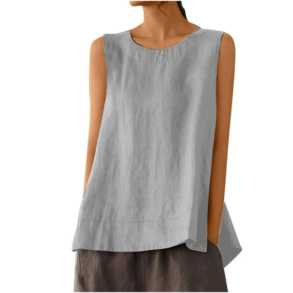 Mittory Women Cotton Linen Sleeveless Crop Tank Tops Shirt Summer Casual Solid Color Loose Fit Comfy T-Shirt Blouse