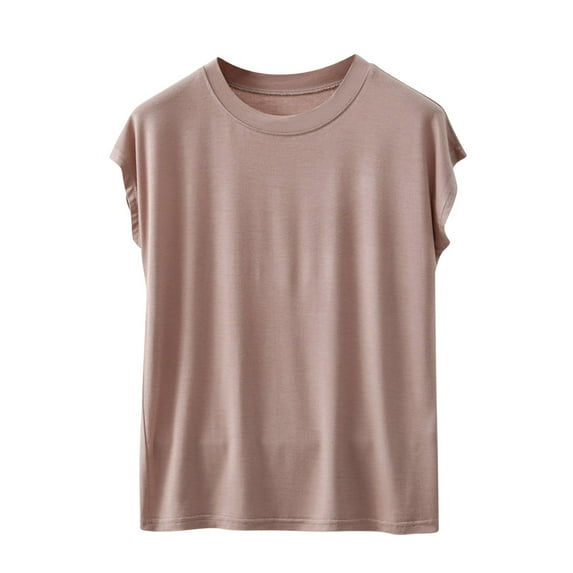 Mittory Women Crewneck Cap Sleeve T Shirts Basic Summer Casual Tops Loose Fit Tee Solid Color Blouse