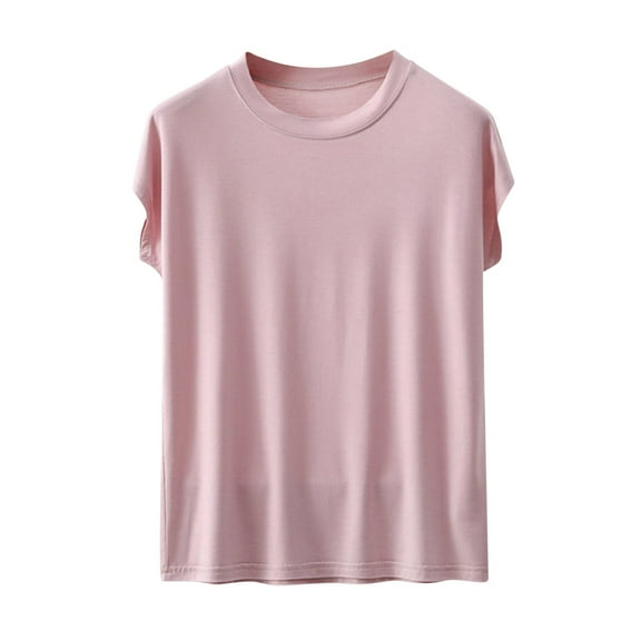 Mittory Women Crewneck Cap Sleeve T Shirts Basic Summer Casual Tops Loose Fit Tee Solid Color Blouse