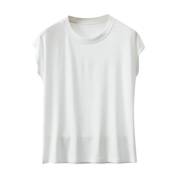 Mittory Women Crewneck Cap Sleeve T Shirts Basic Summer Casual Tops Loose Fit Tee Solid Color Blouse