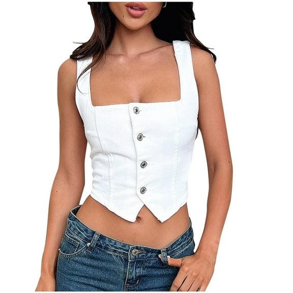 Mittory Women Denim Push Up Bustier Tube Top Strapless Button Up Corset Off Shoulder Crop Top Streetwear