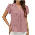 thumbnail image 1 of Mittory Women Heart Print Tulip Short Sleeve Shirt Blouse Notched V Neck Work Top, 1 of 4