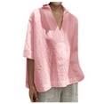 thumbnail image 1 of Mittory Women Lapel V Neck Linen Tops 3/4 Sleeve Spring Blouses Shirts Boho Style Dressy Casual Tunic Ladies Clothing, 1 of 7