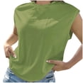 thumbnail image 1 of Mittory Women Loose Solid Shoulder Pads Sleeveless T-Shirt Casual Cotton Round Neck Tank Tee Top, 1 of 6