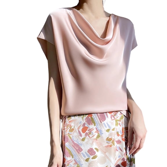 Mittory Women O-Neck Satin Short Sleeve T-Shirt Summer Solid Thin Commuting Fashion Tops Elegant Dating Shirt