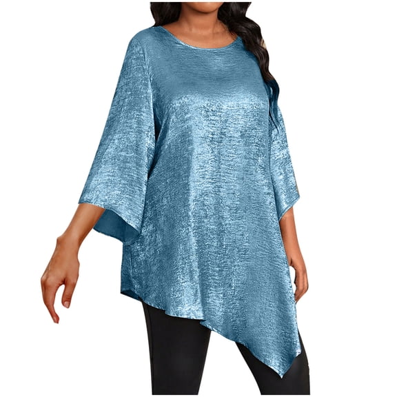 Mittory Women Plus Size Long Sleeve Glitter Tops Shimmer Disco Concert Night Cocktail Party Sparkling Shiny Club Flowy Outfit