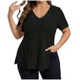 thumbnail image 1 of Mittory Women Plus Size Short Sleeve Knit Sweater V Neck Split Hem Blouses Casual Loose Pullover Tunic, 1 of 6