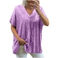 thumbnail image 1 of Mittory Women Plus Size Sparkly Sequin Blingbling V-Neck Short Sleeve Loose Summer Top T-Shirt Tee, 1 of 5