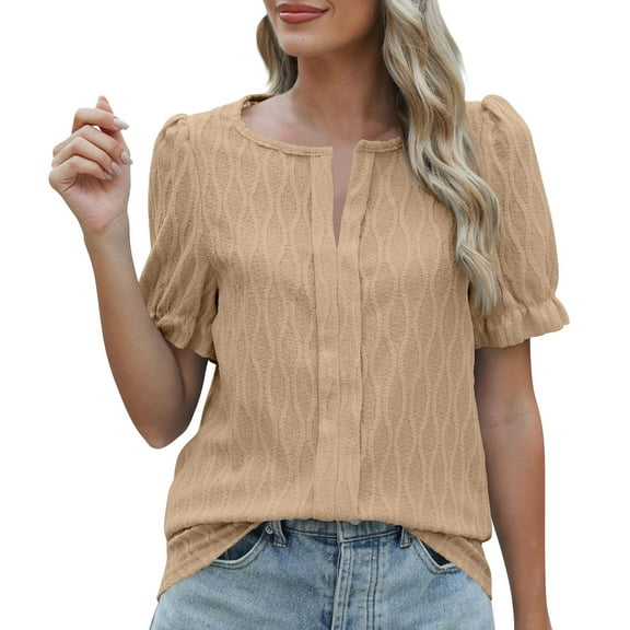 Mittory Women Plus Size Summer Tops Cute Puff Sleeve V Neck Casual Loose Blouse T Shirts