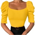 thumbnail image 1 of Mittory Women Puff Half Sleeve Square Neck Crop Top Summer Slim Fit Blouses T Shirt Casual Ribbed Shirt Basic Knit Tees, 1 of 8