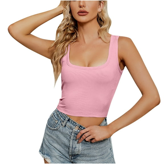 Mittory Women Rib Tank Top Padded Workout Top Square Neck Crop Tank Fitted Basic Cami Tops