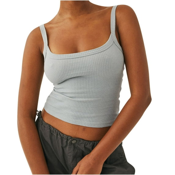 Mittory Women Ribbed Knit Sleeveless Crop Top Scoop Neck Slim Fit Cami Top Summer Basic Tank Top