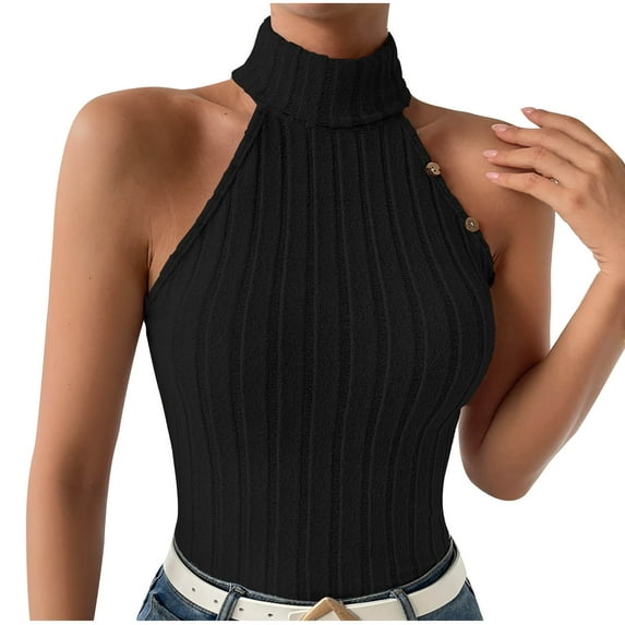 Mittory Women Ribbed Sweater Tank Tops Knit Mock Neck Top Sleeveless Shirts Summer Casual Basic Vest Tanks