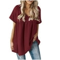 thumbnail image 1 of Mittory Women Ruffle Short Sleeve V Neck Oversized Shirt Tunic Babydoll Loose Fit Peplum Tops, 1 of 4
