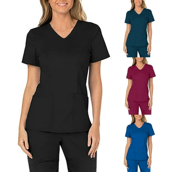 Mittory Women Scrubs Top Workwear Core Stretch V-Neck Essentials Scrubs Soft Stretch with Pocket
