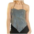 thumbnail image 1 of Mittory Women Sequin Crop Tank Tops Sexy Deep V Backless Halter Body Chain Cami Tops Shiny for Party Night Club, 1 of 6