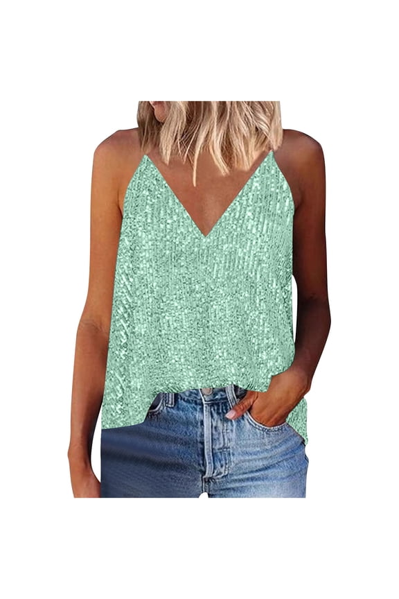 Women Sequin Tank Tops Sparkle Glitter Shirts Summer Sleeveless Shimmer Sexy Party Cami Going Out Outfits