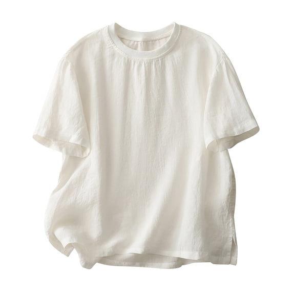 Mittory Women Short Sleeve O-Neck Cotton Blouse Female Casual Loose Chemise Woman Home Wear Beach Shirts