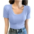 thumbnail image 1 of Mittory Women Short Sleeve Tops Scoop Neck Ribbed Knit Slim Fitted Basic Tee Shirts Casual Summer Trendy Clothes, 1 of 8