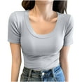thumbnail image 1 of Mittory Women Short Sleeve Tops Scoop Neck Ribbed Knit Slim Fitted Basic Tee Shirts Casual Summer Trendy Clothes, 1 of 8